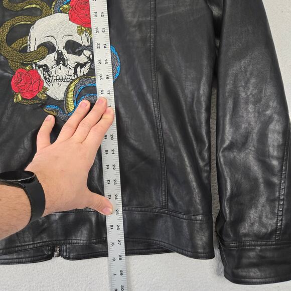 Guess Embroidered Faux Leather Jacket Womens Large Snake Skull Grunge Punk Rock - Picture 12 of 14